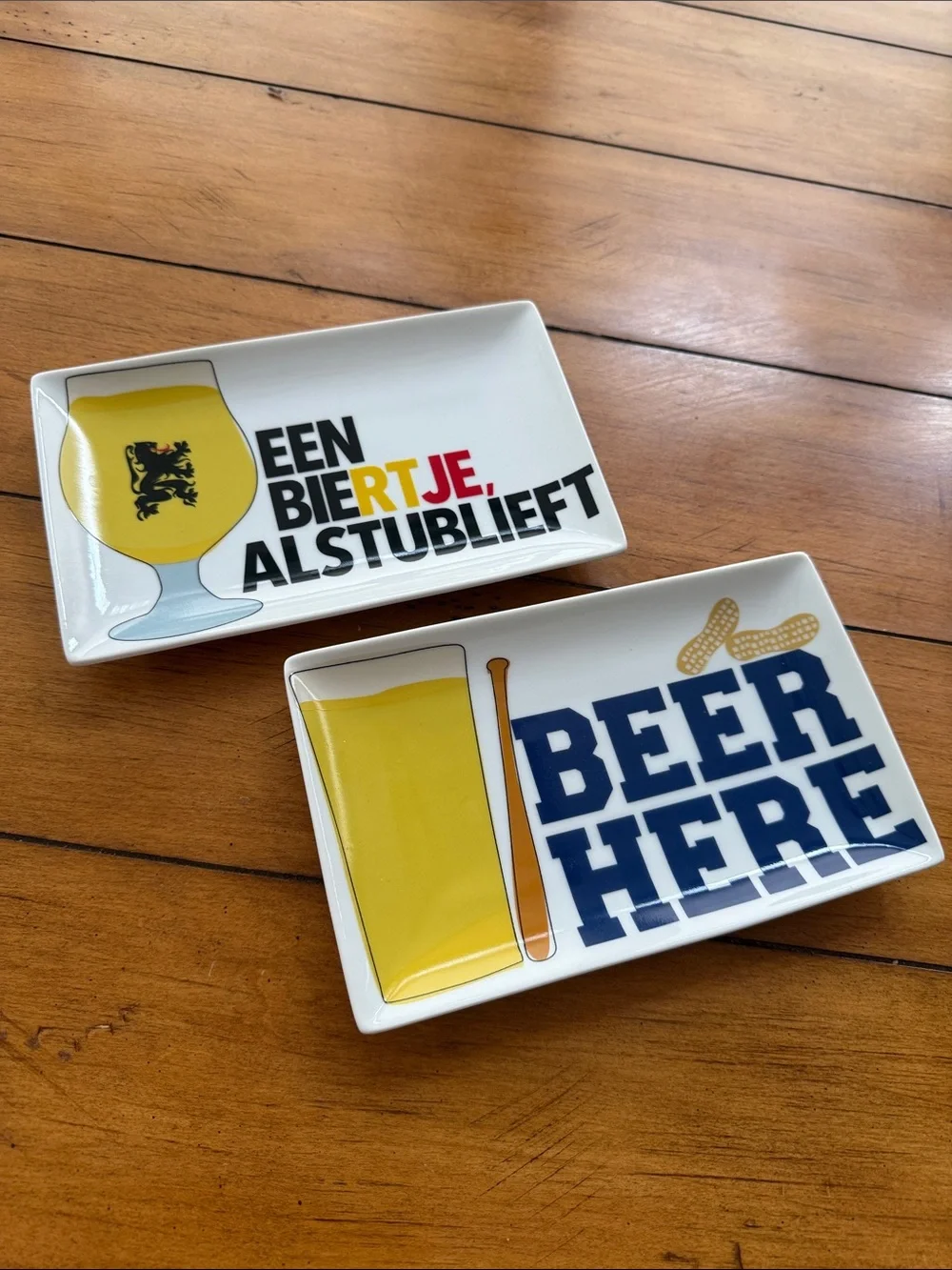 Crate & Barrel Ceramic Beer-Themed Snack Appetizer Plates - Set of 2